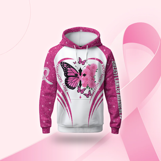 Faith Hope Love Cross-Marked Butterfly - Breast Cancer Awareness Shirt
