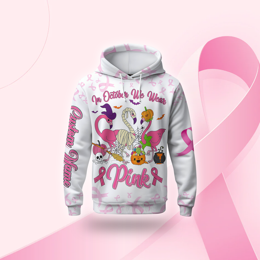 Personalized Breast Cancer Awareness Flamingo Halloween, Custom Choo