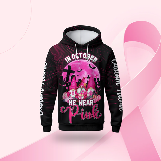 Personalized "In October We Wear Pink" Gnomes Breast Cancer Awareness Shirt, Custom Choo