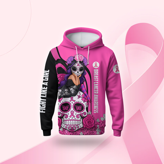 Breast Cancer Awareness Gothic Fairy on Sugar Skull "Fight Like A Girl"