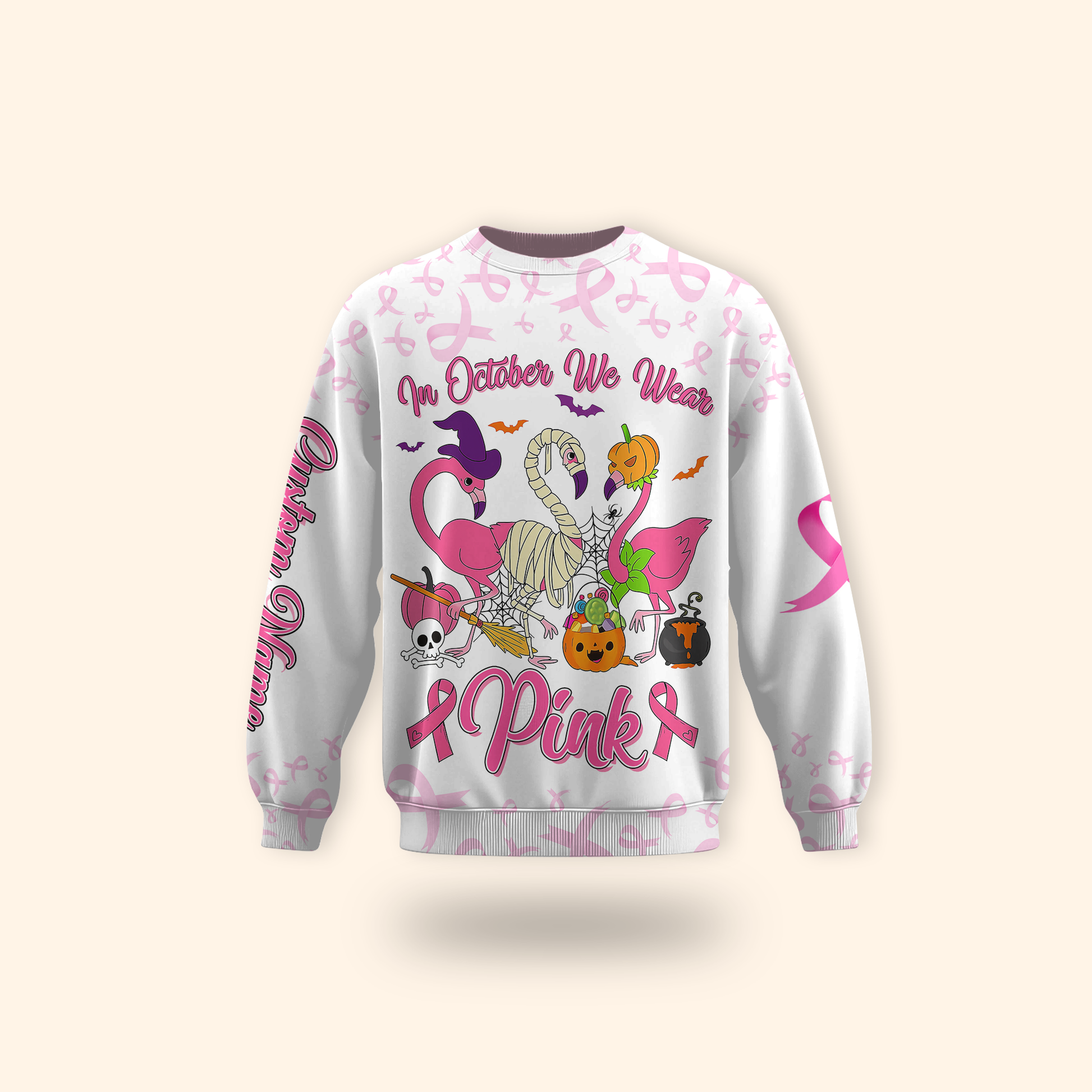 Personalized Breast Cancer Awareness Flamingo Halloween, Custom Choo