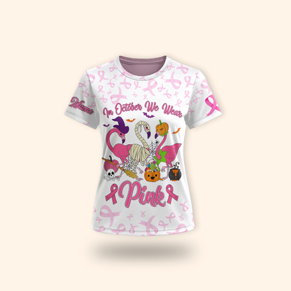 Personalized Breast Cancer Awareness Flamingo Halloween, Custom Choo