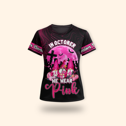 Personalized "In October We Wear Pink" Gnomes Breast Cancer Awareness Shirt, Custom Choo