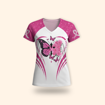 Faith Hope Love Cross-Marked Butterfly - Breast Cancer Awareness Shirt