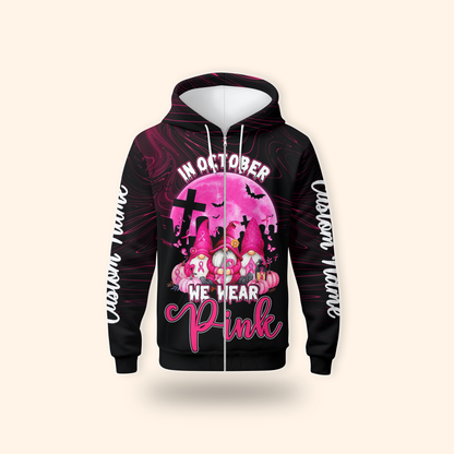 Personalized "In October We Wear Pink" Gnomes Breast Cancer Awareness Shirt, Custom Choo