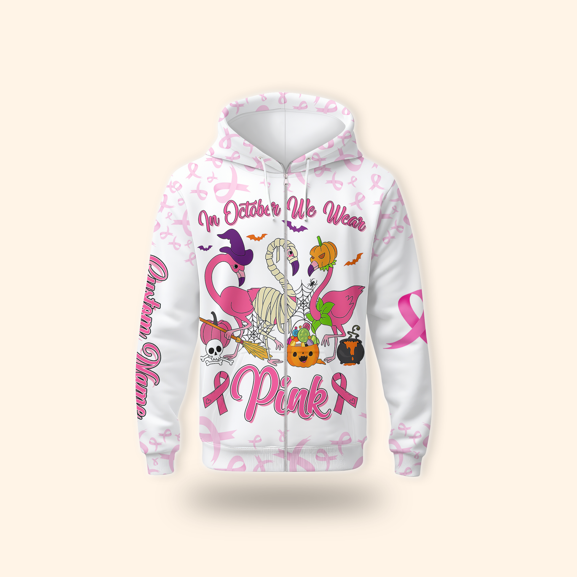 Personalized Breast Cancer Awareness Flamingo Halloween, Custom Choo