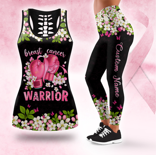 Personalized Floral Fight Like Warrior - Combo Legging Tanktop Breast Cancer Awareness