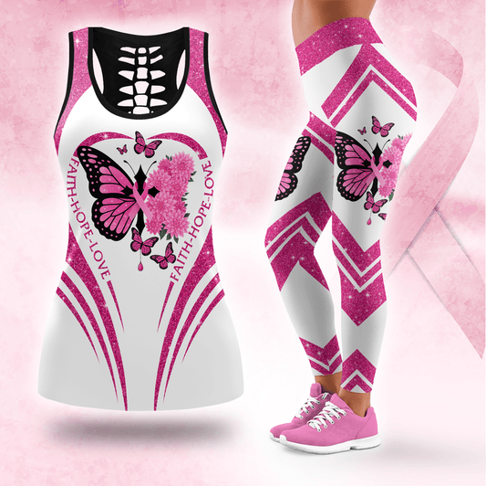 Faith Hope Love Cross-Marked Butterfly -  Combo Legging Tanktop Breast Cancer Awareness
