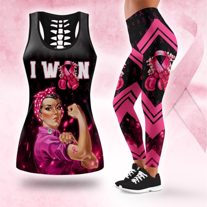 "I Won" Pink Ribbon Fighter Rosie the Riveter Leggings and Tank Outfit