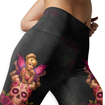 Personalized Breast Cancer Awareness "Fight Like A Girl" Fairy Sugar Skull Tank Top & Leggings Set, Custom Choo