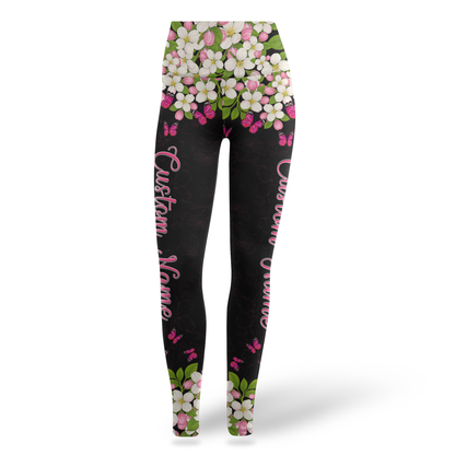 Personalized Floral Fight Like Warrior - Combo Legging Tanktop Breast Cancer Awareness