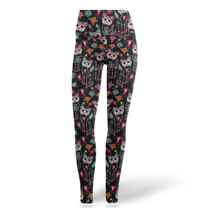 Sugar Skull Cat Leggings & Tank Top Set – Day of the Dead Workout Outfit for Women, Custom Choo