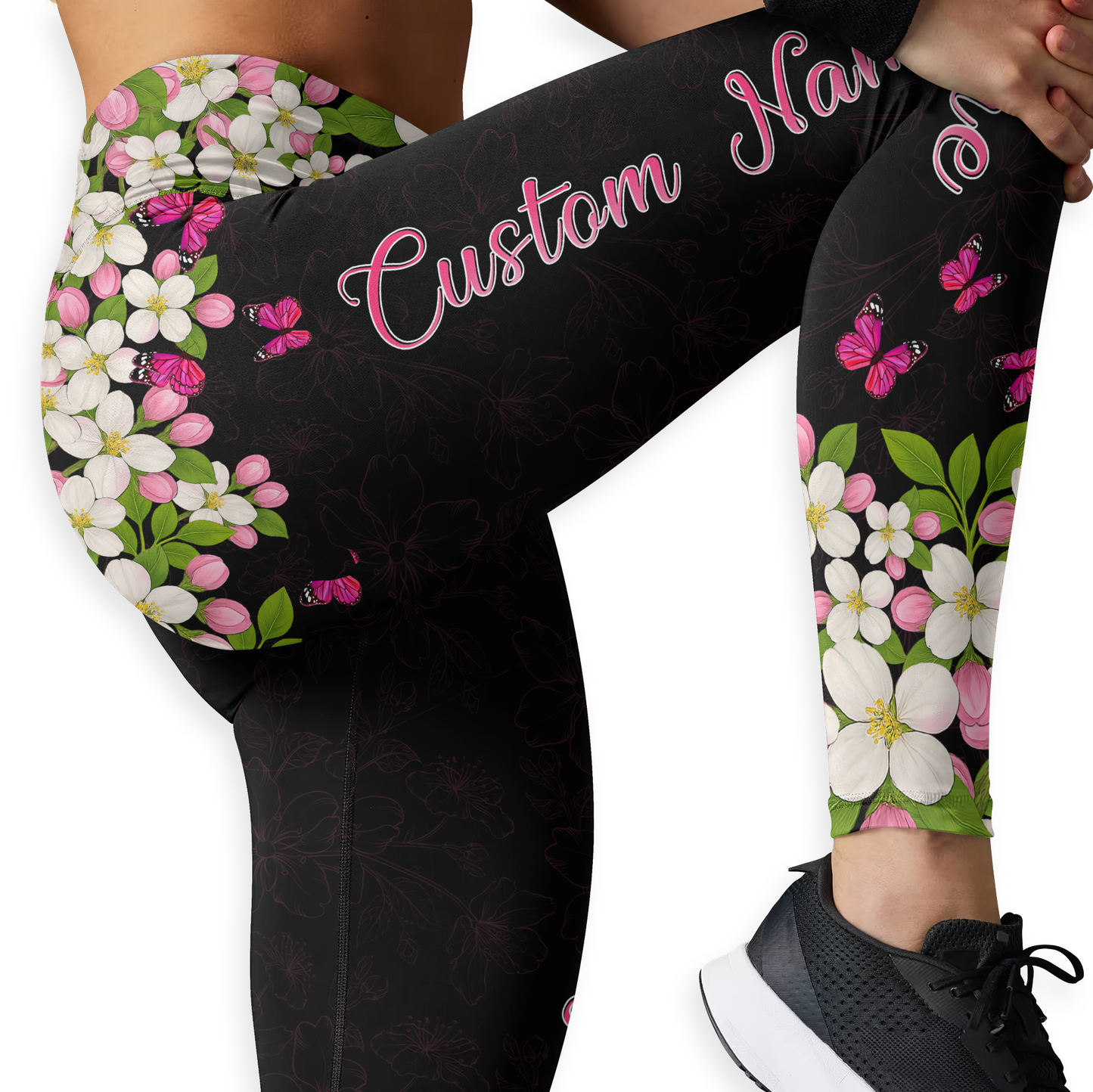 Personalized Floral Fight Like Warrior - Combo Legging Tanktop Breast Cancer Awareness
