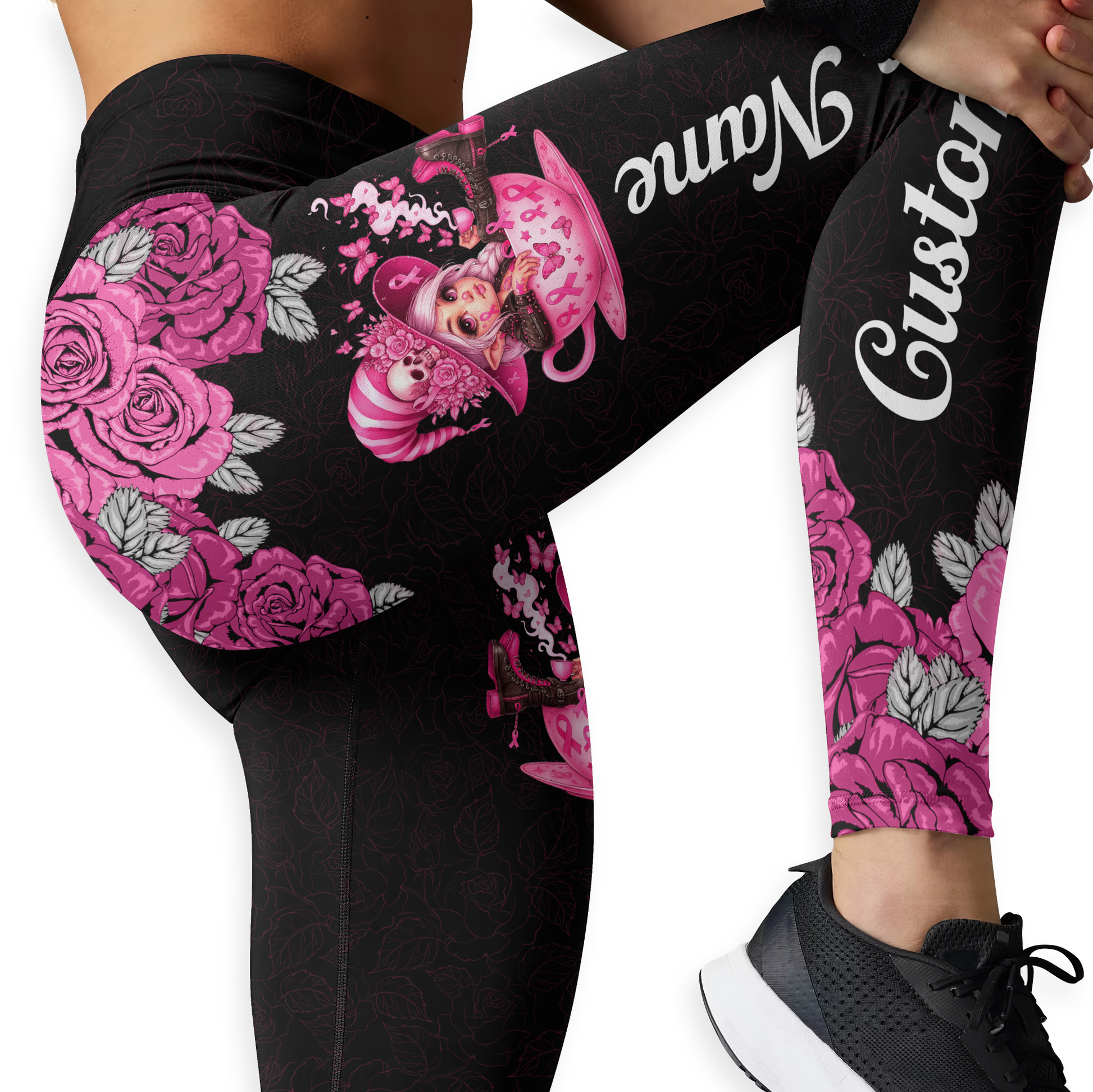 Personalized "Fight Like A Girl" Breast Cancer Awareness Hollow Tank Top and Leggings Set, Custom Choo