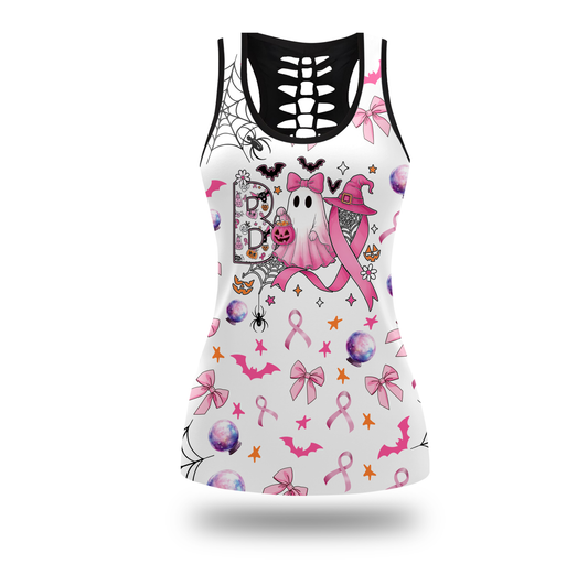 Pink Ribbon Ghost "Boo" Hollow Tank and Leggings Combo, Custom Choo