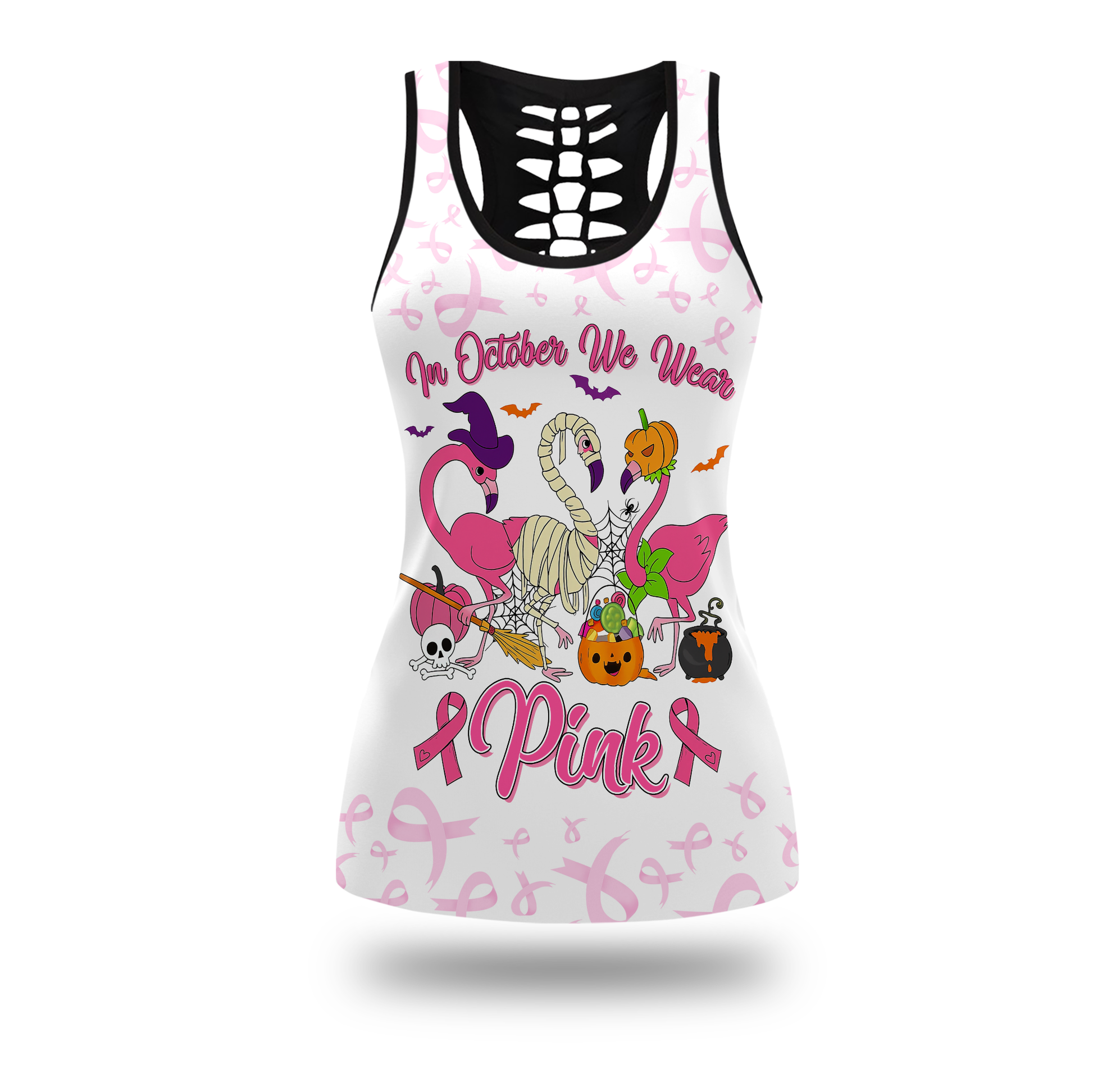 Spooky Flamingo Breast Cancer Awareness Outfit, Custom Choo
