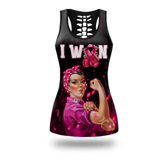 "I Won" Pink Ribbon Fighter Rosie the Riveter Leggings and Tank Outfit, Custom Choo