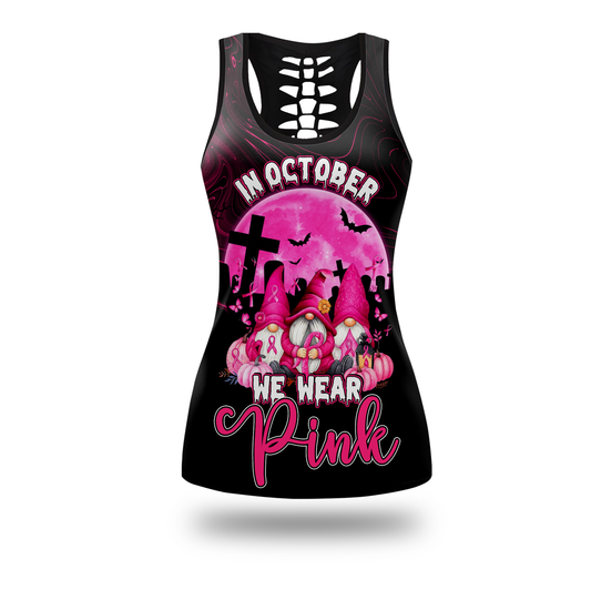 Personalized "In October We Wear Pink" Gnomes Leggings and Tank Top Set, Custom Choo