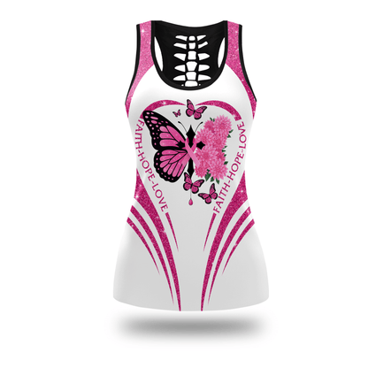 Faith Hope Love Cross-Marked Butterfly -  Combo Legging Tanktop Breast Cancer Awareness