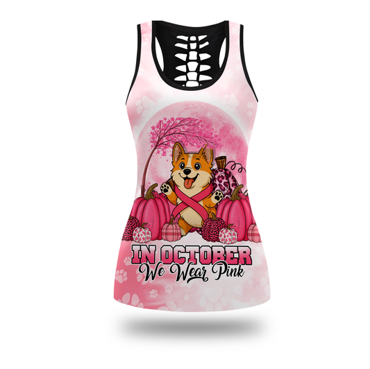 Breast Cancer Awareness Corgi Custom Name Tank Top & Leggings, Custom Choo