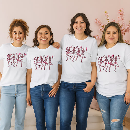 Breast Cancer Areness Shirt - Pink Ribbon Dancing Bone