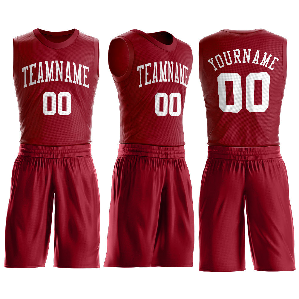 Custom Maroon White Round Neck Basketball Uniform Jersey