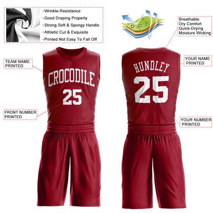 Custom Maroon White Round Neck Basketball Uniform Jersey