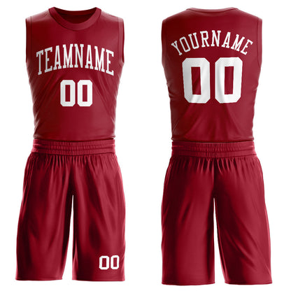 Custom Maroon White Round Neck Basketball Uniform Jersey