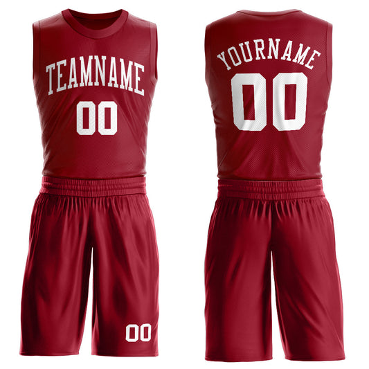 Custom Maroon White Round Neck Basketball Uniform Jersey