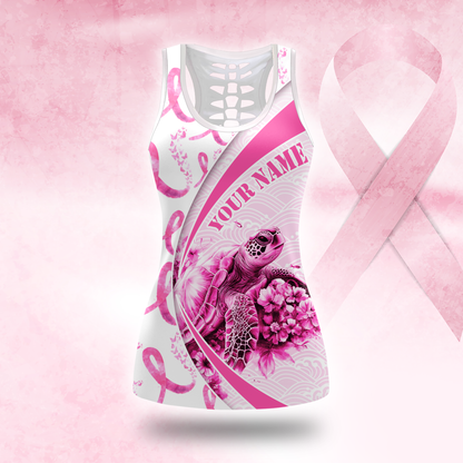 Personalized Breast Cancer Support Tank & Leggings with Turtle Graphic, Custom Choo