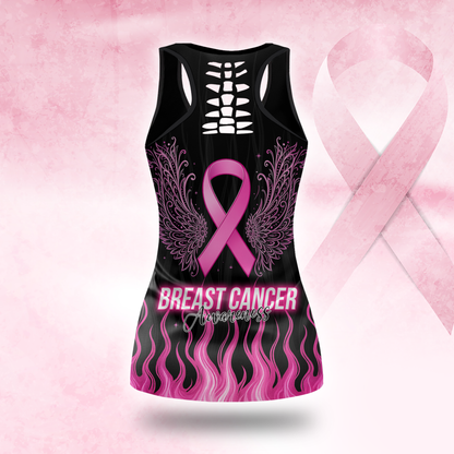 Personalized "Faith Over Fear" Breast Cancer Awareness Legging and Hollow Tank Set, Custom Choo