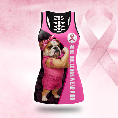 Personalized Real Bulldogs Wear Pink  - Combo Legging Tanktop Breast Cancer Awareness
