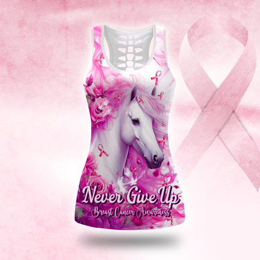 Personalized "Never Give Up" Pink Ribbon Workout Outfit, Custom Choo