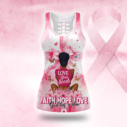 Personalized Breast Cancer Awareness Leggings and Hollow Tank Top Set, Custom Choo