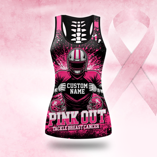 Custom Pink Out Combo – Breast Cancer Awareness Football Tank Top & Leggings Set, Custom Choo