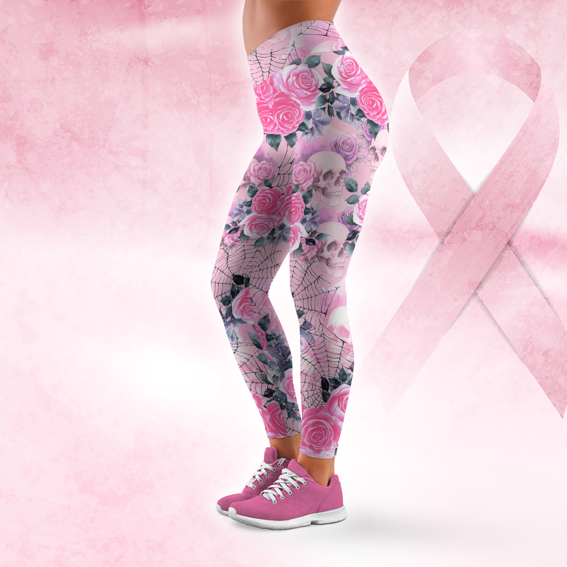 "In October We Wear Pink" Witch Hollow Back Tank Top & Skull Rose Leggings Set, Custom Choo