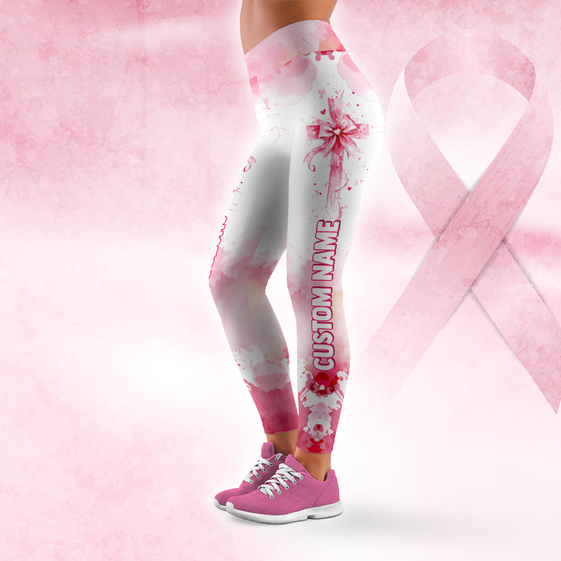 Personalized Breast Cancer Awareness Leggings and Hollow Tank Top Set, Custom Choo