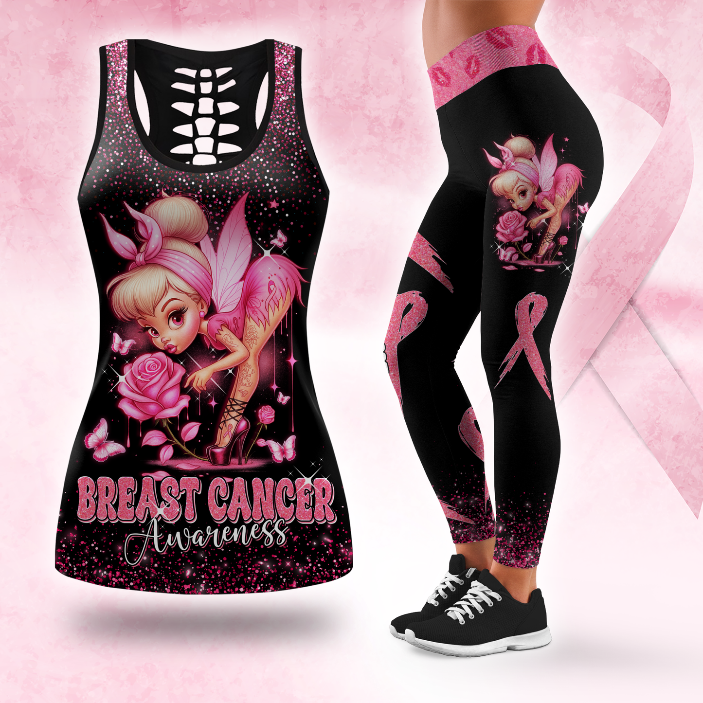 Pink Fairy Fight Like a Girl - Combo Legging Breast Cancer Awareness