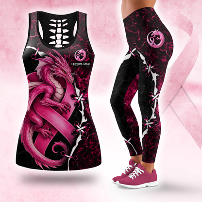 Breast Cancer Awareness Pink Dragon Tank Top and Leggings Set – Women’s Gym & Yoga Outfit, Custom Choo