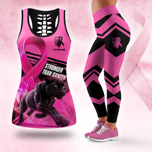 Personalized Stronger Than Cancer -  Combo Legging Tanktop Breast Cancer Awareness