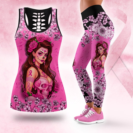 Fight Like A Girl Skull Floral -  Combo Legging Breast Cancer Awareness