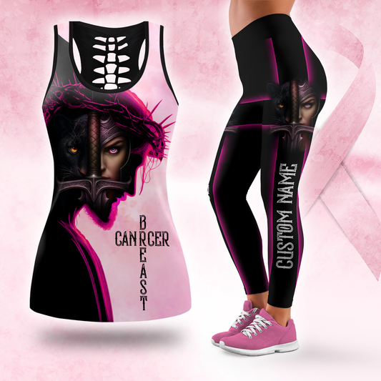 Personalized Breast Cancer "Cancer Beast" Leggings and Hollow Tank Set