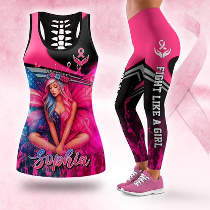 Personalized Fight Like A Fairy Girl -  Combo Legging Tanktop Breast Cancer Awareness