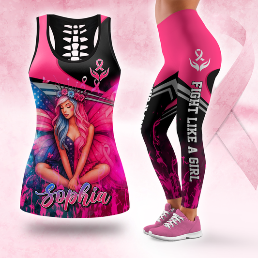 Personalized Fight Like A Fairy Girl -  Combo Legging Tanktop Breast Cancer Awareness