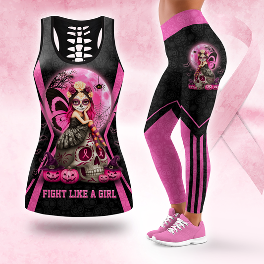 Personalized Sugar Skull Fight Like A Girl -  Combo Legging Breast Cancer Awareness