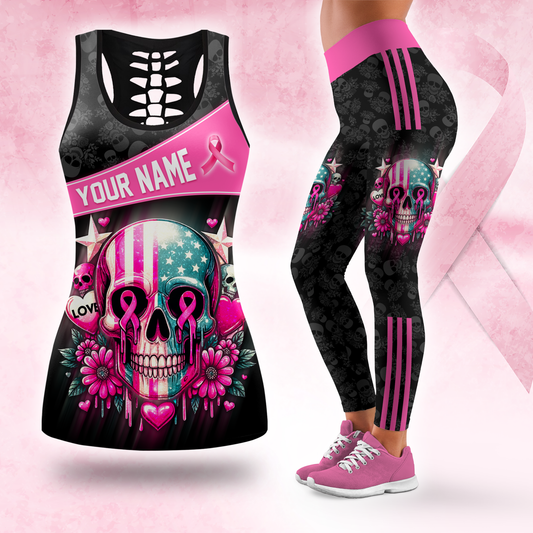 Personalized Breast Cancer Sugar Skull -  Combo Legging Tanktop Breast Cancer Awareness