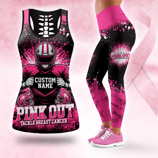 Custom Pink Out Combo – Breast Cancer Awareness Football Tank Top & Leggings Set
