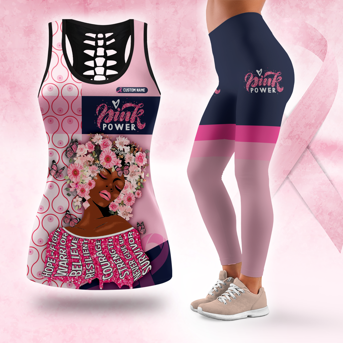 Inspirational Words Breast Cancer Survivor Leggings and Tank Set