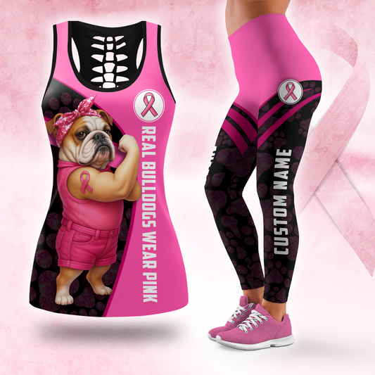 Personalized Real Bulldogs Wear Pink  - Combo Legging Tanktop Breast Cancer Awareness