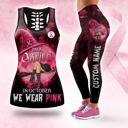 Personalized Breast Cancer Survivor Witch Leggings and Hollow Tank Set, Custom Choo